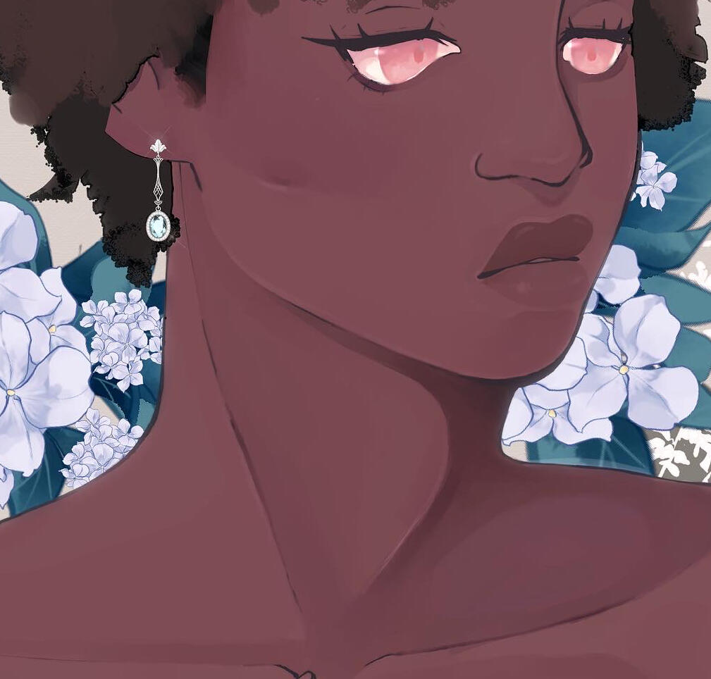 Close up of a character's collabone and neck with tattoos. Brush is fluid and can be stretched easily.