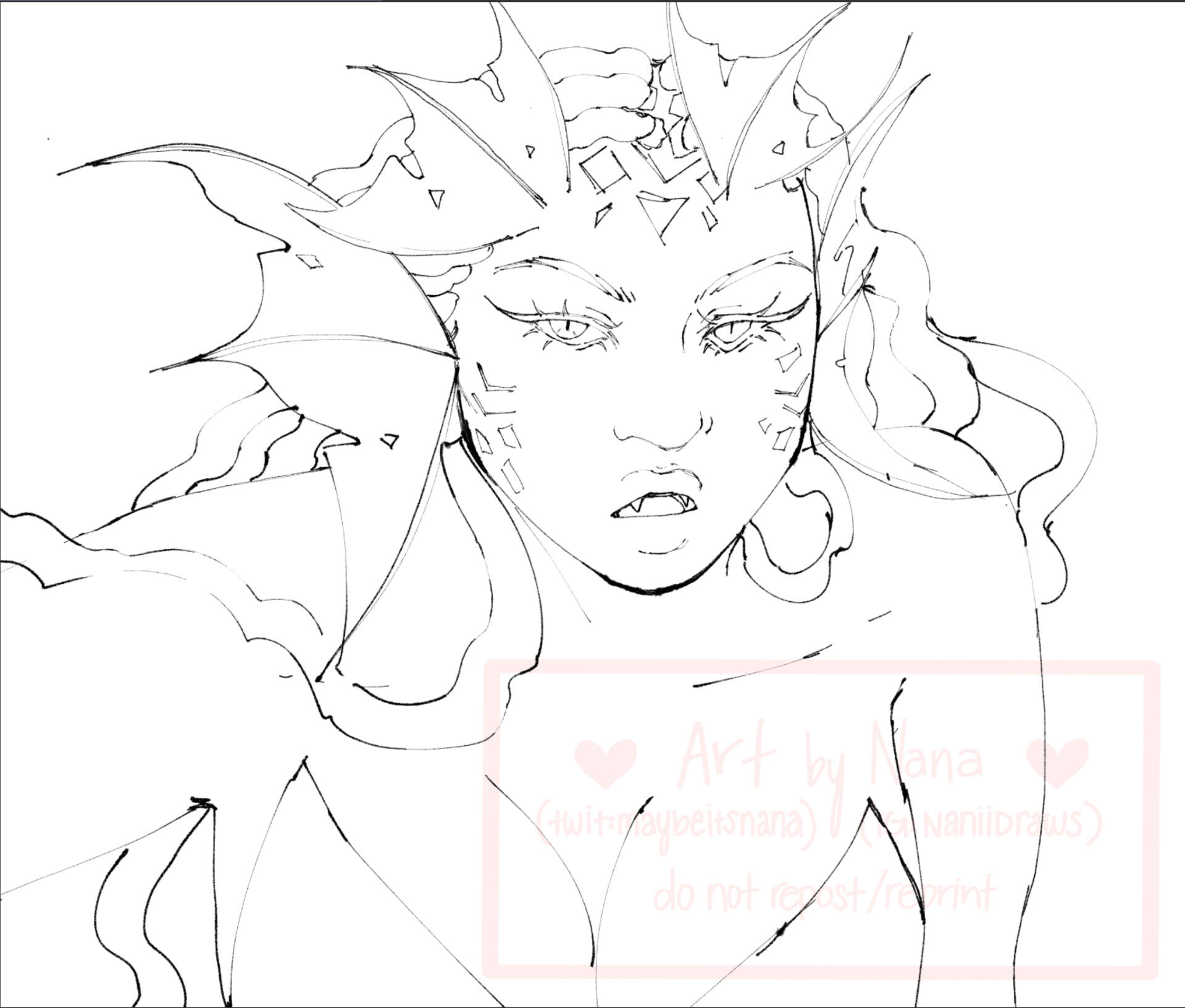 Sketch of a mermaid with long locs. Brush is a ink pen with strokes dependent on velocity/speed of the strokes.