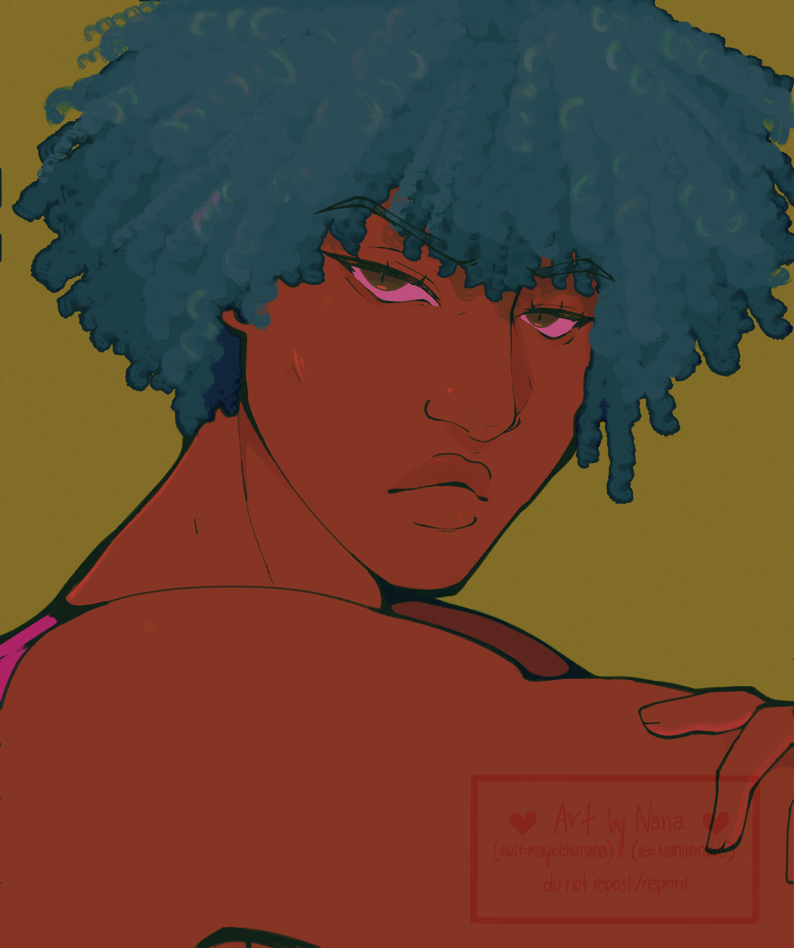 Close up of a child character with a giant 'Blue's Clues" hat and pride pins. Gradient creates a bright and warm color palette.